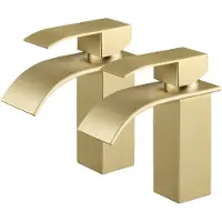 CECIPA MAX Wastafelkraan - (2 Set) - Waterval Wastafelmengkraan - Badkamerkraan - Badkamer Kraan - Middelhoge uitloop - RVS - Waterbesparend - Goud