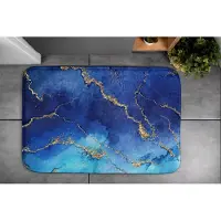 Coloray Badmat - Blauw Luxe Badmat - Blauwe marmer Bad Mat - Polyester - Antislip - Anti Slip Mat Bad - Mat voor Badkamer - 90x60 cm