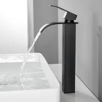 CECIPA MAX Watervalkraan Wastafelkraan - Badkamerkraan - 24.5cm Hoge Uitloop - Warm & Koud - RVS - Opbouw - Badkamer Kraan - Waterbesparend - Mat zwart
