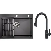 CECIPA MAX Spoelbak Keuken 60x45 cm - Spoelbakken Met Keukenkraan Met Uittrekbare Uitloop Zwart - Multifunctionele Spoelbak -Spoelbakken met afdruip - Wasbak met waterafvoersysteem