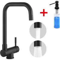 CECIPA MAX Keuken Kraan - Inklapbare Keukenkraan Zwart - Met Zeepdispenser 300ML - 360° Draaibaar - Mengkraan - 2 straalsoorten - Zwart