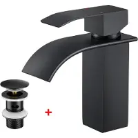 CECIPA MAX Auralum Max Wastafelkraan - Badkamerkraan - Mit Pop-up Afvoerventiel - Lavabokraan - Watervalkraan - RVS - Warm en Koud - Waterbesparend - Zwart