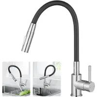 CECIPA MAX Keuken kraan - Keukenkraan Met Flexibele Slang - 360° draaibare Keukenkraan - 2 straalsoorten - Zwart + Zilver