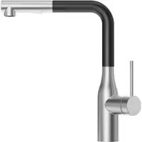 CECIPA MAX Keukenkraan met Uittrekbare Uitloop - Handdouche met Slang - Uittrekbaar - 360° draaibare Mengkraan - 2 Standen - Zwart+Zilver