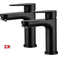 CECIPA MAX Wastafelkraan - (2 Set) -Badkamerkraan - Warm en Koud - Badkamer Kraan - Waterbesparend - inclusief aansluitingen - Mat Zwart