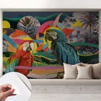 Coloray Zelfklevend Behang - Exotische vogels Stickerbehang op rol - 208x146 cm - Blauw Zelfklevend Behang - Voor de woonkamer, slaapkamer en kantoor - Herpositioneerbaar - Zelfklevend fotobehang