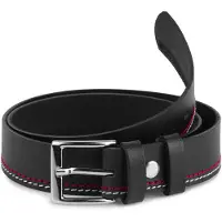 Ladeheid Kinderriem – Riem - Jongens - Broekriem - Verstelbaar - Leer – Zwart/Rood/Wit – 75 cm LA-EL-KIDS