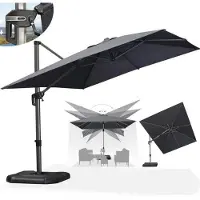 PURPLE LEAF Vierkant Parasol – Kantelbare Hangende Tuinparasol – met Slingerhendel – Aluminium Frame – Dubbele Asrotatie – UV50+