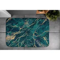 Coloray Badmat - Groente Vloerkleed Badkamer - Groen marmer Badkamermat - Mat voor Badkamer - Polyester - Badkamer Mat - Toiletmat - 90x60 cm