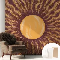Coloray Behang - Zonnestralen Wanddecoratie - 250x250 cm - Bruin Behang - Voor liefhebbers van kunst en abstracte patronen - Behang Voor de woonkamer, slaapkamer en kantoor - Vliesbehang Deel