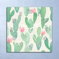 Coloray Wandklok - Cactussen Glazen Klok - 30x30 cm - Groente Wandklok - Wandklok Vierkant - Wandklok Scandinavisch - Wandklokken Woonkamer - Stille Wandklok