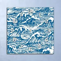 Coloray Wandklok - Stormgolven Klok Glas - 30x30 cm - Blauw Wandklok - Wandklok Vierkant - Wandklok Scandinavisch - Wandklokken Woonkamer - Stille Wandklok