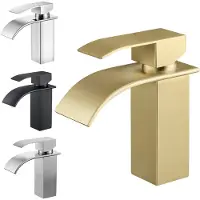 CECIPA MAX - Wastafelkraan - Badkamerkraan - Toiletkraan - Mengkraan - RVS - Watervalkraan -Warm en Koud - Waterbesparende - inclusief aansluitingen - Goud