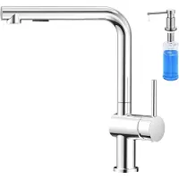 CECIPA MAX Keukenkraan - Hoge draaibare L-uitloop - Met Zeepdispenser 300ML - 360° draaibereik - Met uittrekbare handdouche en 2 straalsoorten - Chroom