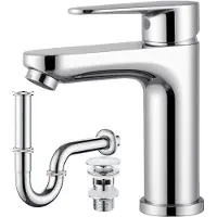 CECIPA MAX Wastafelkraan Zilver - Badkamerkraan - Met Push-Open Waste en Wastafelsifons Set - Badkamer Kraan - Chroom