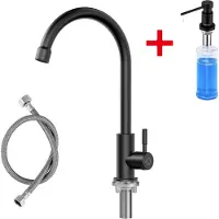 CECIPA MAX Keukenkraan Zwart - Koud water Keukenkraan - Met Zeepdispenser 300ML - 360° draaibare keukenkraan - Handdouche - Flexibele Slang