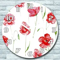 Coloray Wandklok - Rode klaprozen Glazen Klok - 30fi cm - Rood Wandklok - Wandklok Ronde - Wandklok Klassiek - Wandklokken Woonkamer - Stille Wandklok