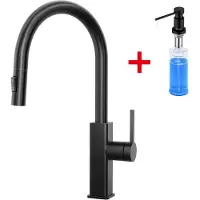 CECIPA MAX Keukenkraan met Uittrekbare Uitloop - Met Zeepdispenser 300ML - Handdouche - Mengkraan - 2 Waterafvoermodi - 360° Draaibaar - Zwart