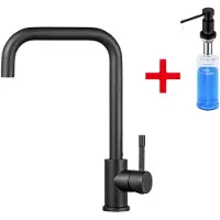 CECIPA MAX Keukenkraan Zwart - Hoge uitloop - Met Zeepdispenser 300ML - 360° draaibereik - Hogedruk Keukenmengkraan