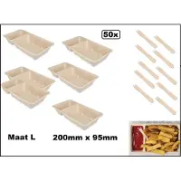TakeAware 50x Frietbakje met sausvak + snackvork - mt.L - 100% biologisch afbreekbaar - Patat friet frites bakje snack bak food menu A22(A9+1)