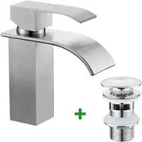 CECIPA MAX Wastafelkraan - Mit Pop-up Afvoerventiel - Waterval Badkamer Kraan - Badkamerkraan Geborsteld - RVS - Waterbesparend - Koud en Warm