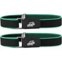 Ladeheid 2x Kinderriem - Riem - Jongens - Broekriem - Verstelbaar - Polyester - LA-TG-P15S - Zwart/Groen/Auto - 62 cm x 2,5 cm