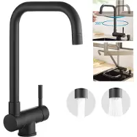 CECIPA MAX Keuken Kraan - Inklapbare Keukenkraan Zwart - 360° Draaibaar - Mengkraan - 2 straalsoorten - Zwart