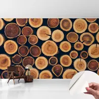 Coloray Zelfklevend Behang - Houten cirkels Stickerbehang op rol - 416x254 cm - Bruin Zelfklevend Behang - Voor de woonkamer, slaapkamer en hal. - Herpositioneerbaar - Zelfklevend fotobehang