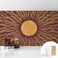 Coloray Behang - Zonnestralen Wandbekleding - 416x254 cm - Bruin Behang - Voor liefhebbers van kunst en abstracte patronen - Behang Voor de woonkamer, slaapkamer en kantoor - Vliesbehang Deel