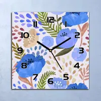 Coloray Wandklok - Een weide vol wilde bloemen Klok Glas - 30x30 cm - Blauw Wandklok - Wandklok Vierkant - Wandklok Industrieel - Wandklok Keuken - Stille Wandklok