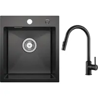 CECIPA MAX - Spoelbak Keuken 40x45cm - Spoelbakken Keuken Met Keukenkraan Met Uittrekbare Uitloop - Enkele spoelbak van roestvrij staal - Spoelbakken met Afdruip - Antraciet
