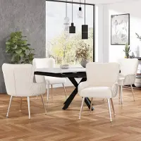 Sweiko Fluwelen Eetkamerstoel,4-delige set, Eetkamerstoel Met Vier Zilveren metalen poten, armleuningen en verstelbare voeten, lendensteun,Beige , luxe, woonkamer, slaapkamer (geen tafel)