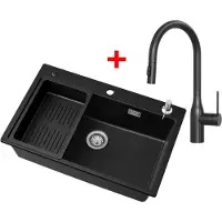 CECIPA MAX Spoelbak Keuken 70x45cm - Spoelbak Keuken Met Zeepdispenser - Multifunctionele Spoelbak Met Uittrekbare Uitloop Keukenkraan - gootsteen - Spoelbakken met Afdruip - Antraciet
