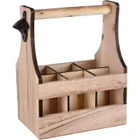 UNUS Flessendrager van hout voor 6 flessen, bierdrager met flesopener