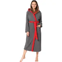 Ladeheid Dames met Capuchon - Wasmachine bestendig - 100% Katoen - Badstof - Donkergrijs/Rood – S – LA-LA40-191-DG
