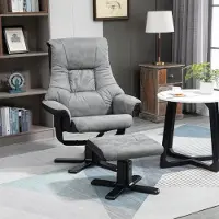 MODFU - Relaxfauteuil Met Voetenbank - 360° Draaibaar En Verstelbare Rugleuning - Ergonomisch - Polyester - Grijs - 78 x 82,5 x 109 cm