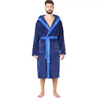 Ladeheid Heren Badjas - Wasmachine bestendig - Polyester - LA-LA40-221-DG - Donkerblauw/Blauw – M