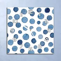 Coloray Wandklok - Aquarel stippen Klok Glas - 30x30 cm - Blauw Wandklok - Wandklok Vierkant - Wandklok Scandinavisch - Wandklokken Woonkamer - Stille Wandklok
