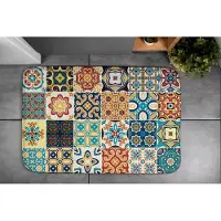 Coloray Badmat - Blauw Bad Mat - Azulejo Anti Slip Mat Bad - Antislip - Toiletmat - Badkamer Tapijt - Polyester - 90x60 cm