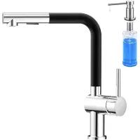 CECIPA MAX Keukenkraan met Uittrekbare Uitloop - Keukenmengkraan - Met Zeepdispenser 300ML - Handdouche - Uittrekbaar - 2 straalsoorten - Chrome+Zwart