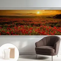 Coloray Behang - Papaverveld Behangrol - 250x104 cm - Rood Behang - Voor natuurliefhebbers en liefhebbers van zonsondergangen - Behang Voor de woonkamer, voor de slaapkamer - Vliesbehang Landschappen