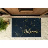 Coloray Buiten Deurmat - Marine Entreemat Buiten - Bladpatroon 'Welcome' Moddermat Buiten - Accessoire Voor De Voordeur - Voordeurmat Herfst - Grote Buiten Deurmat Voor Voordeur - 90x60 cm