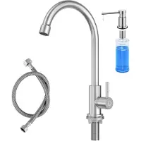 CECIPA MAX Koudwater Keukenkraan - Koudwaterkraan Keuken - Met Zeepdispenser 300ML - 360° draaibare keukenkraan - Keukenkraan van roestvrij staal - Zliver