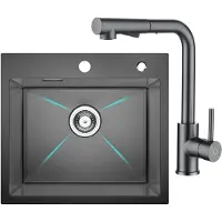 CECIPA MAX Spoelbak Antraciet 50x45CM - Spoelbakken met Kraangat - Spoelbak Keuken Met Keukenkraan Met Uittrekbare Uitloop - Spoelbakken Keuken - Wasbak Keuken - RVS