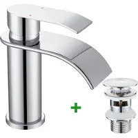 CECIPA MAX Badkamerkraan - Watervalkraan Wastafelkraan - Met Pop–up Afvoerplug - Chroom - Badkamer Kraan - RVS - Waterbesparend - Warm en Koud