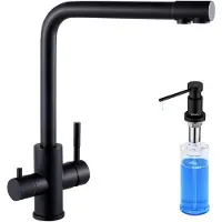 CECIPA MAX 3-weg keukenkraan - keukenkraan zwart - Met Zeepdispenser 300ML - keukenmengkraan 360° draaibaar - 3-in-1 hogedruk mengkraan