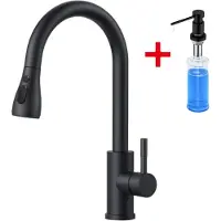 CECIPA MAX Zwart Keukenkraan - Keukenkraan Met Uittrekbare Uitloop - Met Zeepdispenser 300ML - 360° draaibare keukenkraan - 2 Waterafvoermodi