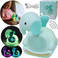 Sarcia.eu Mary's Siliconen LED-nachtlampje met wekker, schommelolifant, zacht lampje voor de kinderkamer, USB RGB-lampje