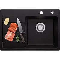 CECIPA Granieten Spoelbak 65x45CM - Spoelbakken Keuken Zwart - Spoelbak Met Planchet en Afdruiprek - Spoelbakken Incl. Sifon en Afvoerzeefje