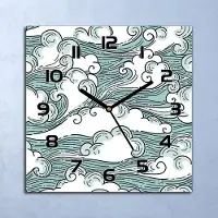 Coloray Wandklok - Winderige golven Glazen Klok - 30x30 cm - Lichtblauw Wandklok - Wandklok Vierkant - Wandklok Industrieel - Wandklok Keuken - Stille Wandklok